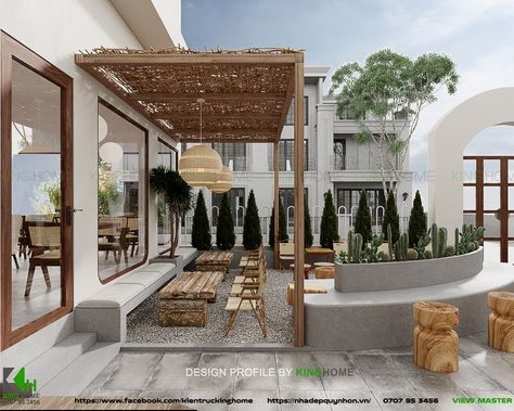 Outdoor Sitting Ideas, Cafe Bar Design, Cafe Exterior, Commercial Design Exterior, Bamboo House Design, Cafe Concept, Pool Renovation, Classic House Exterior, Cafe Shop Design