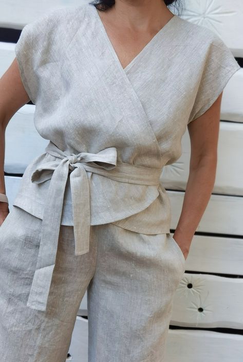 Wrap linen top. Linen blouse made from 100% pure linen. OEKO-TEX® STANDARD certificate. We can make any size on your request, please do not hesitate to contact us. For seeing more tops and shirts photos: https://www.etsy.com/listing/955229392/linen-top-linen-tunic-handmade-linen?ref=shop_home_active_1&frs=1 Linen is one of the strongest and most durable natural fibers - the ancient Egyptians used linen for mummification, and the US uses it blended with cotton for dollar bills! Linen fabric i