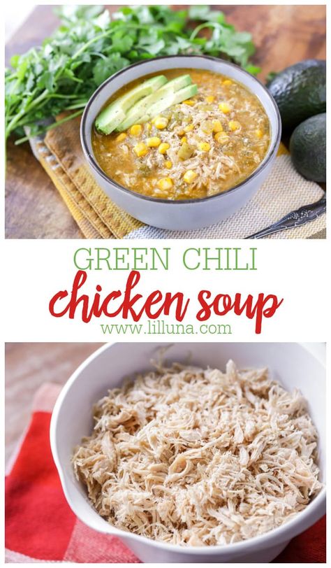 Chili Chicken Soup, Green Chili Chicken Soup, Healthy Delicious Soups, Texmex Recipes, Green Chili Soup, Instapot Meals, Green Chili Chicken, Menu Recipes, Chili Chicken