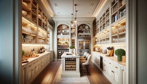 25 Butler's Pantry Ideas to Add a Touch of Luxury to Your Home Antique Butlers Pantry Cabinet, Butler Pantry With Sink And Dishwasher, Kitchens With Sculleries, Kitchen Design With Butlers Pantry, Dream Kitchen Pantry, Butler Pantry In Dining Room, Butler Pantry With Desk Area, Adding Butlers Pantry, Second Kitchen Pantry