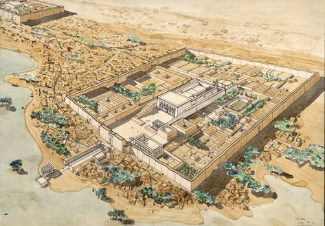 Egypt - Dendera (Tentyris) - Overview - By Jean-Claude Golvin Luxor Temple, Ancient Egyptian City, Ancient Egypt Architecture, Ancient Egyptian Cities, Ancient Egyptian Architecture, Egypt Map, Egiptul Antic, Pyramids Egypt, Egyptian Temple