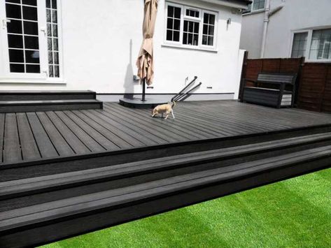 Grey Composite Decking, Dogs Nails, Grey Deck, Decking Boards, Low Deck, Black Deck, Composite Decking Boards, Composite Board, Deck Designs Backyard