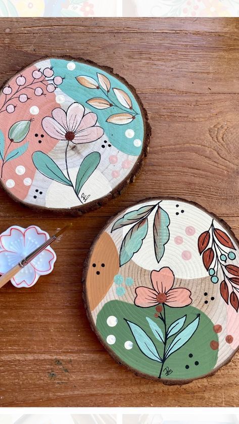 Boho Art Painting, Wood Art Diy, Old But Gold, Coaster Art, Circle Painting, Boho Painting, Wood Slice Art, Posca Art, Organic Art