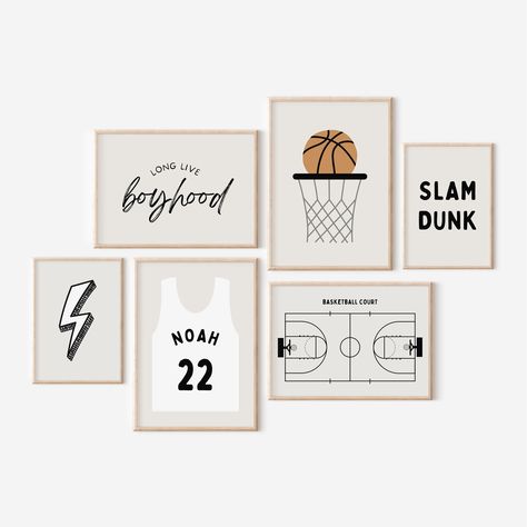 Modern Wall Art Kids Room, Sports Theme Wall Decor, Basketball Prints Wall Art, Boys Bedroom Ideas Basketball Theme, Modern Sports Nursery, Little Boy Sports Bedroom, Basketball Themed Nursery, Basketball Nursery Baby Boy, Toddler Boy Sports Room