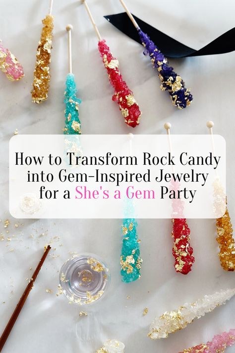 Transform Rock Candy into Gem-Inspired Jewelry for a "She's a Gem" Party - OUR SHORE VIEW Crystals Party Theme, She’s A Gem Birthday Party, Gemstone Themed Party, Gem Themed Birthday Party, Crystal Party Theme, Geology Birthday Party, Mining Party, Gemstone Party, Gem Party