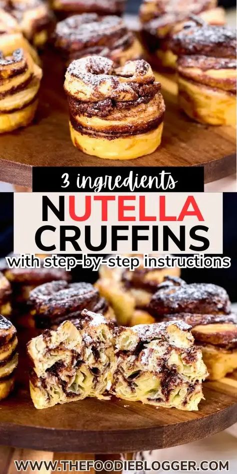 Nutella Cruffins are a delicious combination of croissants and muffins with a rich Nutella filling in every bite. It only takes 3 ingredients to whip up this flaky, buttery pastry loaded with chocolate hazelnut filling. Breakfast Pastry Recipes, Cruffin Recipe, Nutella Puff Pastry, Hazelnut Filling, Nutella Filling, Puff Pastry Desserts, Homemade Nutella, Popular Desserts, Breakfast Pastries