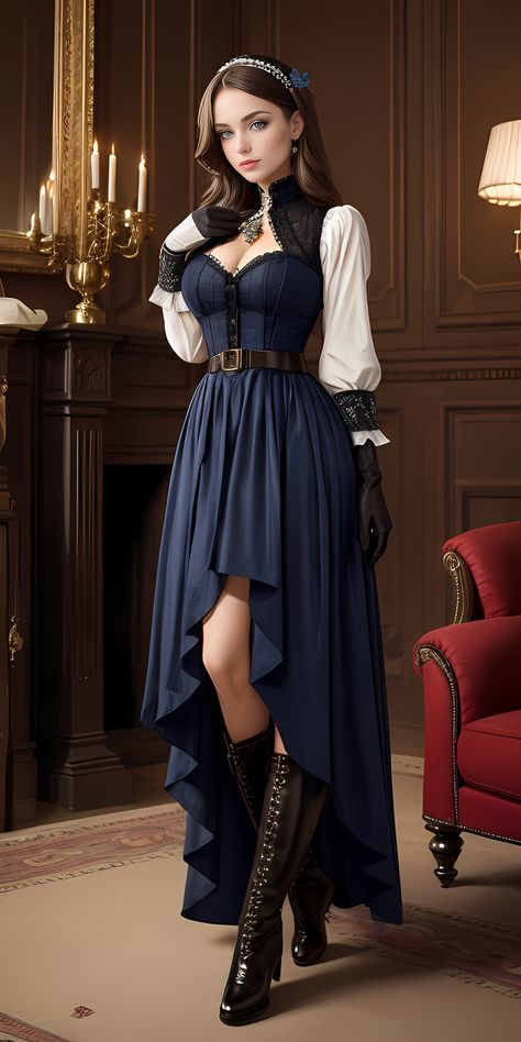 From Victorian elegance to crazy steampunk 032
A lady wearing suits in Victorian elegance style，created by “图趣 AI (tu-qu-ai)” software,
Keywords:  AI images, 图趣 AI , a lady, a beauty，pajamas，Victorian style，elegant，attractive，Leather boots，suits， attractive，steampunk style Victorian Outfits Women, Victorian Fashion Women, Best Costume, Steampunk Women, Lady A, Elegance Style, Fantasy Dresses, Steampunk Style, Victorian Clothing