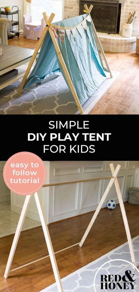 Kids Play Tent Diy, Diy Play Tent, Play Tent Diy, Diy Kids Teepee, Diy Kids Tent, Wood Tent, Tent Diy, Pvc Tent, Toddler Tent