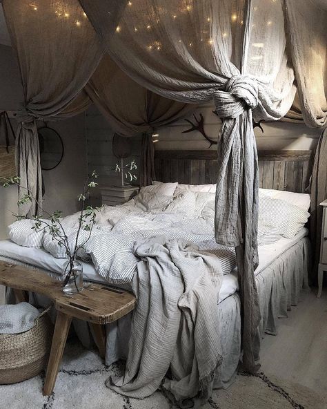 10 Best Farmhouse Spaces We've Seen This Month Dark And Dreamy Bedroom, Cozy Nest Bedroom, Vintage Glam Bedroom Decor, Viking Inspired Bedroom, Viking Inspired Home, Mystic Bedroom, Pretty Beds, Witches Den, Dark Cozy Bedroom Ideas