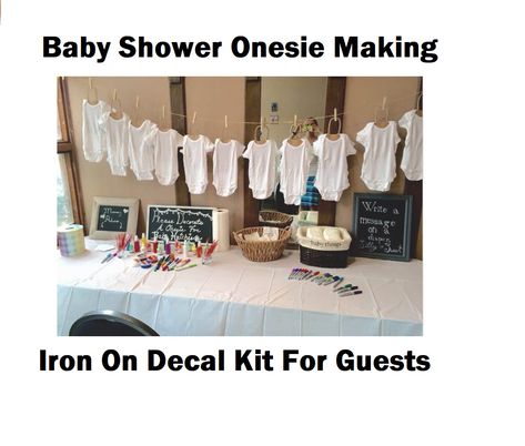 Baby Shower Onesie® Station Kit - Baby Shower Onesie® Making Kit - Baby Shower Onesie® Game - Onesie® Decorating Station - Iron On Decals Baby Shower Games Gifts, Onesie Decorating Station, Baby Shower Game Gifts, Onesie Station, Shower 2023, Onesie Decorating, Baby Shower Game Ideas, Bebe Shower, Baby Shower Crafts