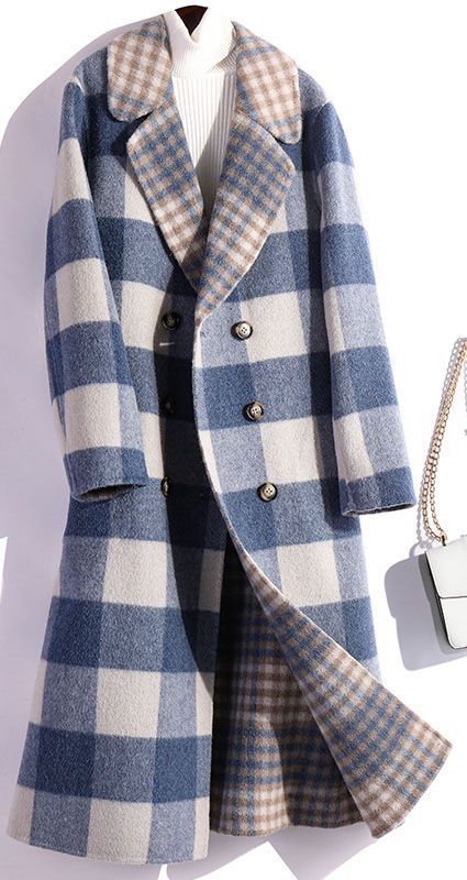 Checkered Coat, Woolen Coat Woman, Fall Fashion Coats, Traje Casual, Fall Coat, Woolen Coat, Moda Vintage, Coat Fashion, Blue Plaid