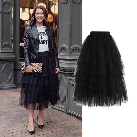 Tulle Skirt Outfits Casual, Black Tulle Skirt, Tulle Skirts Outfit, Gonna In Tulle, Tulle Skirt Black, Black Tulle, Brunch Outfit, Tulle Dress, Outfits Casuales