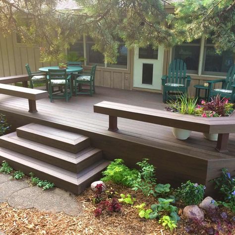 A replacement deck offers many advantages over its predecessor, including looks, function and ease of maintenance. Deck Transformation, Build Stairs, Backyard Deck Ideas, Deck Cleaning, Decking Boards, Deck Steps, Patio Deck Designs, Wooden Deck, Deck Designs Backyard