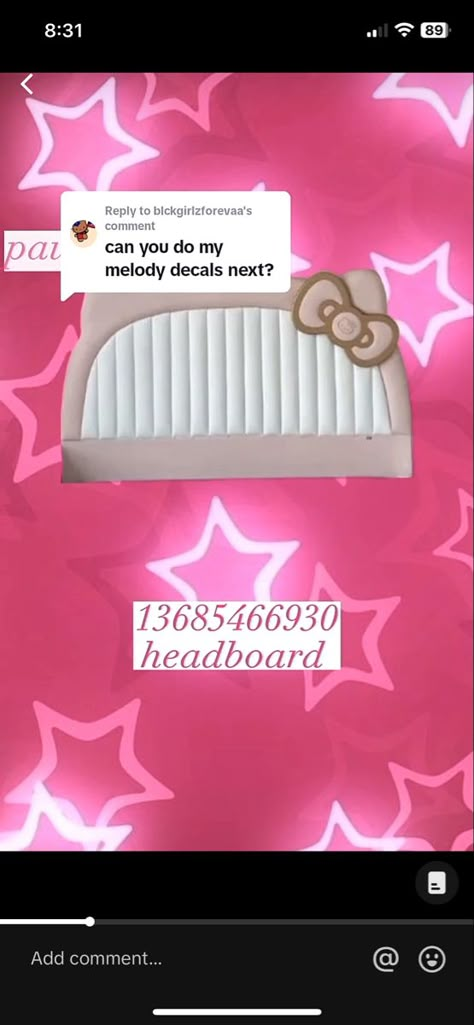 Hello Kitty Id Codes Bloxburg, Hello Kitty Bloxburg Codes Decal, Bloxburg Room Ideas Hello Kitty, Bloxburg Cafe Decals Codes Hello Kitty, My Melody Bloxburg Codes, Roblox Headboard Decals, My Melody Decals Bloxburg, Day Bed Bloxburg, Bedroom Decal Codes For Bloxburg