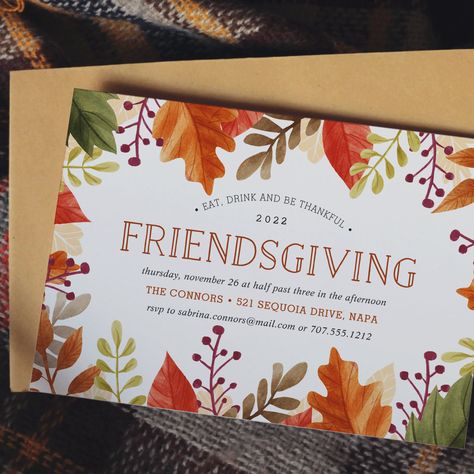 Friendsgiving Feast Thanksgiving Dinner Invitation Modern Thanksgiving Dinner, Friendsgiving Feast, Friends Giving, Modern Thanksgiving, Watercolor Autumn Leaves, Thanksgiving Friendsgiving, Friendsgiving Dinner, Thanksgiving Invitation, Dinner Invitation