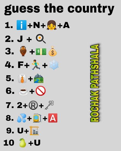 whatsapp emoticons puzzle guess the country names | country puzzle | Guess The Country By Emoji, Guess The Emoji Answers, Emoji Answers, Math Riddles With Answers, Iq Level, Guess The Emoji, Emoji Puzzle, World Quiz, Name Flag