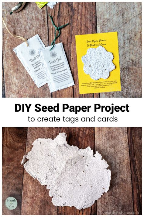 This DIY seed paper art is a great way to give the gift of wildflower seeds to someone in the form of a card or tag. Free printable thank you and instructions are available for your personal use. Seed Paper Thank You Cards, Wild Flower Seed Paper, How To Make Seed Paper, Seed Paper Diy, Paper Art Ideas, Seed Paper Favors, Making Gift Tags, Flower Seed Paper, Babysitting Activities