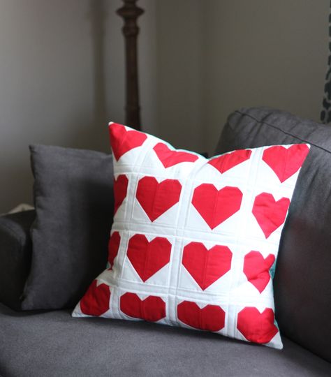 Red Heart Pillow | Cluck Cluck Sew Valentine Quilts, Hate Valentines Day, Ikea Pillows, Sew Pillows, Cluck Cluck Sew, Quilted Pillows, Table Topper Patterns, Heart Quilts, Mini Quilt Patterns