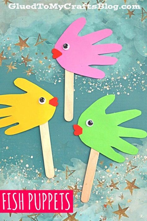 Fish Puppets, Babysitting Crafts, Aktiviti Kanak-kanak, Toddler Art Projects, Toddler Arts And Crafts, Puppet Crafts, Preschool Arts And Crafts, Preschool Art Activities, Hand Crafts For Kids