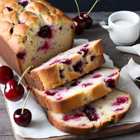 Cherry Bread Recipe Cherry Bread Recipe Simple, Banana Cherry Bread, Sour Cherry Bread, Things To Make With Cherries, Fresh Cherry Bread Recipe, Fruit Bread Recipes Loaf Pan, Cherry Chip Loaf, Cherry Loaf Recipe, Cherry Sourdough Bread