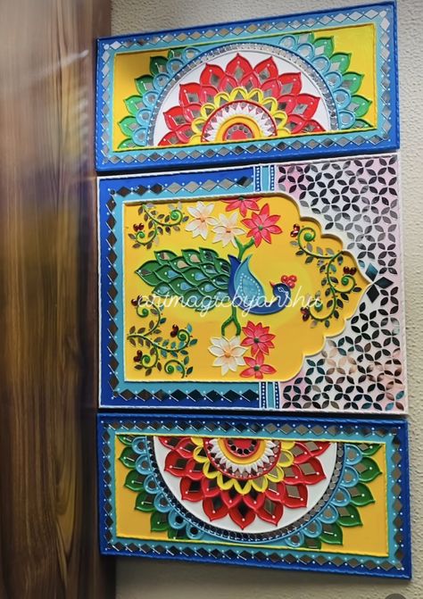 Wall Painting At Home Ideas, Jharokha Designs Mdf, Lippan Art With Painting, Lippin Art Mirror, Large Lippan Art, Lipon Work Mirror, Mirror Art On Canvas, Lippan Art On Square Canvas, Lippan Art Mirror Jharokha