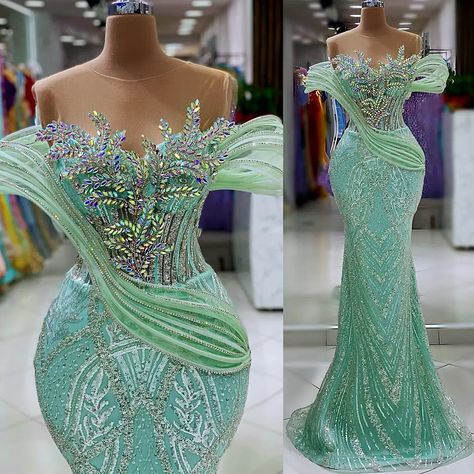 Latest Lace Gown Styles Aso Ebi 2024, Mint Green Asoebi Lace Styles, Mint Green Asoebi, Dinner Wears, Mermaid Sweetheart Dress, Prom Dress Beaded, Mint Green Prom Dress, Cheap Prom Dresses Online, Lace Dress Classy