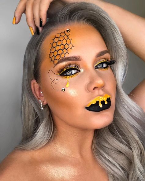 Bee Costume Makeup, Tatti Lashes, Bee Makeup, Animal Makeup, Fun Makeup, Bee Costume, Halloween Eye Makeup, Face Art Makeup, Halloween Makeup Inspiration