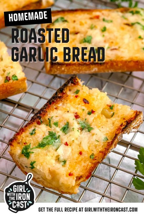 Garlic Bread Recipe With Roasted Garlic, Garlic Bread Roasted Garlic, No Butter Garlic Bread, Rustic Garlic Bread, Baked Garlic Bread Oven, Authentic Garlic Bread, Roasted Garlic On Bread, Roasted Garlic For Bread, Toasted Garlic Bread In Oven