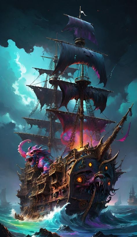 Pirate ship at sea a digital image that can be used in many ways, very nice colors and graphic design Fantasy Pirate Ship Design, Magic Pirate, Pirate Ship Design, Pirates Ship, Pirate Pictures, Pirate Ship Art, Ship At Sea, Sea Clipart, Sea Pirates