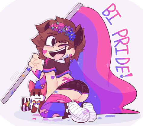 Lgbtq Character Art, Pride Drawing Base, Pride Poses Drawing, Pride Flags As People, Pride Drawing Ideas, Bi Profile Pic, Cute Lgbtq Art, Bi Drawing, Pride Ych