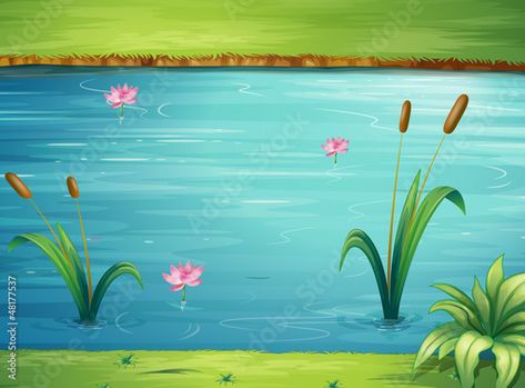 Stock Image: A river and a beautiful landscape Classroom Walls Paint, Forest Cartoon, Download Wallpaper Hd, Backdrop Frame, Room Wall Painting, Kids Background, Diy Canvas Wall Art, Scenery Pictures, Landscape Illustration