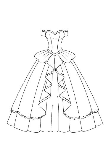 Princess dress coloring page for kids lovecol Gown Drawing Easy, Dress Coloring Pages Fashion Designers, Princess Gown Drawing, Dress Cartoon Drawing, Princess Dress Illustration, Princess Dresses Drawing, Disney Princess Dresses Drawings, Princess Drawings Easy, Princess Dress Drawing