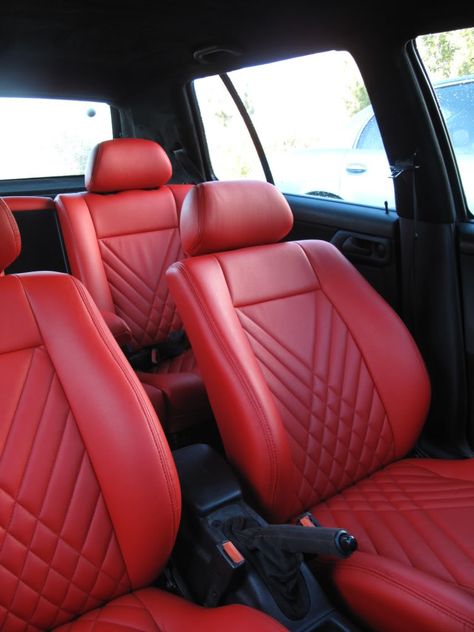 Red car upholstery                                                                                                                                                      More Car Upholstery Repair, Jetta A4, Car Interior Upholstery, Car Interior Diy, Automotive Upholstery, Upholstery Repair, Woody Wagon, Custom Car Interior, Luxury Car Interior