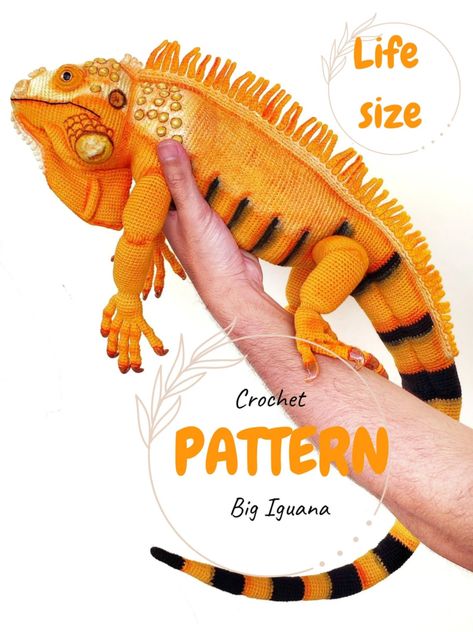 This BIG Life Size Realistic Iguana Amigurumi Pattern From Tricks Of The Crochet is WILDLY Good! | KnitHacker Realistic Animal Crochet Pattern, Big Iguana, Maker Ideas, Crocheting Ideas, Yarn Craft, Crochet Dragon, Crochet Creations, Fun Crochet Projects, Crochet Design