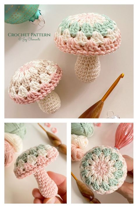 Quick Granny Mushroom Crochet Pattern Free Crochet Patterns For Mushrooms, Granny Mushroom Crochet, Small Crochet Mushroom Pattern Free, Mystical Crochet Patterns, Easy Crochet Mushroom Pattern Free, Cute Crochet Inspiration, Crochet Mushroom Doll Pattern Free, Fun Quick Crochet Projects, Crochet Granny Square Mushroom