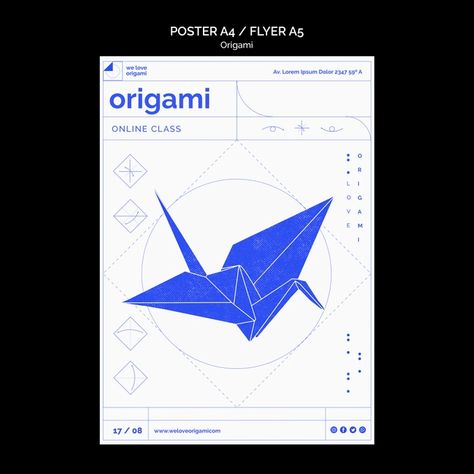 Free PSD | Origami poster template design Origami Poster Design, Origami Graphic Design, Origami Poster, Paper Graphic Design, Origami Template, Meat Texture, Origami Illustration, Origami Templates, Mint Background