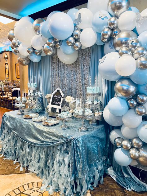 Blue Birthday Themes, Blue Party Themes, Sweet 16 Winter Wonderland, Baby Blue Quinceanera, Sweet 16 Winter, Winter Wonderland Christmas Party, Cinderella Sweet 16, Wonderland Sweet 16, Baptism Party Ideas