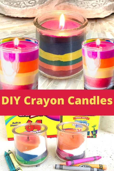 How to make DIY Homemade CRAYON CANDLES. In this DIY learn how to make crayon candles! Melt crayons to create a unique, rainbow piece of room decor that is perfect for gifting purpose, Also its a great way to reuse your old crayons. Instead of throwing the crayons away, recycle them into fun colorful candles. To make homemade crayon candles you will need wax, wicks, old crayons, and containers.#DIYcrayoncandles Melted Crayon Candles, Things To Do With Old Crayons, Crafts With Wax Crayons, Uses For Old Crayons, Diy Crayons Melting, Crayon Recycling, Crayon Candles Diy, Recycle Crayons, Crayon Making