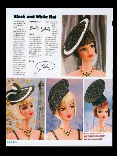 Doll Clothes Tutorial, Barbie Doll Patterns, Accessoires Barbie, Barbie Hat, Barbie Sewing Patterns, Doll Hats, Barbie Doll Clothing Patterns, Barbie Ideas, Barbie Doll Accessories