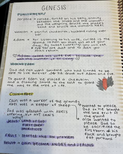 Genesis Chapter 3 Notes, Bible Notes Ideas Genesis, Genesis 6 Bible Study, Bible Notes Ideas Notebooks Genesis, Good Notes Bible Study, Genesis Chapter 3 Bible Journaling, Bible Genesis Notes, Genisis Bible Notes, Bible Notes In Notebook