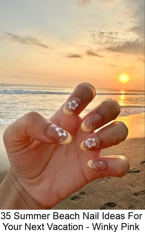 This post has 35 Summer Beach Nail Ideas. From cute little seashells to blue waves and turtles there will surely be some amazing inspo for your next summer vacation manicure! Summer Beach Manicure Must-Haves 1 / 2 / 3 / 4 / 5 1/ Essie Check In To Check Out 2/ Essie expressie Millennium Momentum Hawaiian Nails, Summer Vacation Nails, Beach Themed Nails, Vacation Nails Beach, Beach Nail Art, Beach Nail Designs, Beach Nail, Beachy Nails, Summer Nails Beach