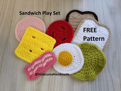 Sandwich Coaster Crochet, Crochet Fruit, Crochet Toddler, Crochet Baby Toys, Market Stall, Crochet Food, Crochet Kitchen, Crochet Amigurumi Free, Hat Patterns