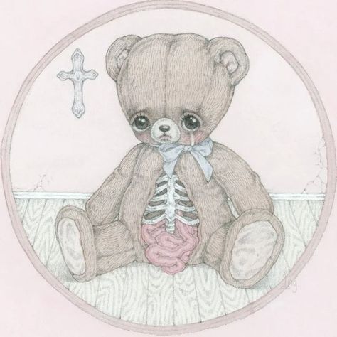 ♡sophie♡ on Instagram: "bearing my guts 2 u 🧸🦴♡ tried my hand at drawing ribs, hopefully i improve hehe :))" Teddy Bear Drawing, Creepy Cute Aesthetic, Cute Creepy, Creepy Core, Doll Drawing, Arte Peculiar, Bear Drawing, Dark Art Illustrations, Creepy Dolls