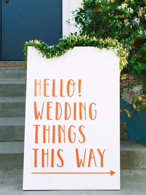 Modern Colorful Wedding Signage, Wedding Welcome Sign Colorful, Garden Wedding Signs, Welcome Sign Quotes, Colourful Wedding Signage, Colorful Wedding Signs, Whimsical Wedding Signage, Orange Welcome Sign, Cricket Wedding