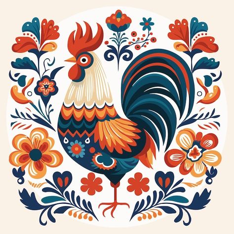 Woodland Animal Wall Art, Nursery Room Art, Square Fabric, Fabric Panel Quilts, Polish Folk Art, Chicken Painting, Rooster Art, Png Floral, Chicken Art