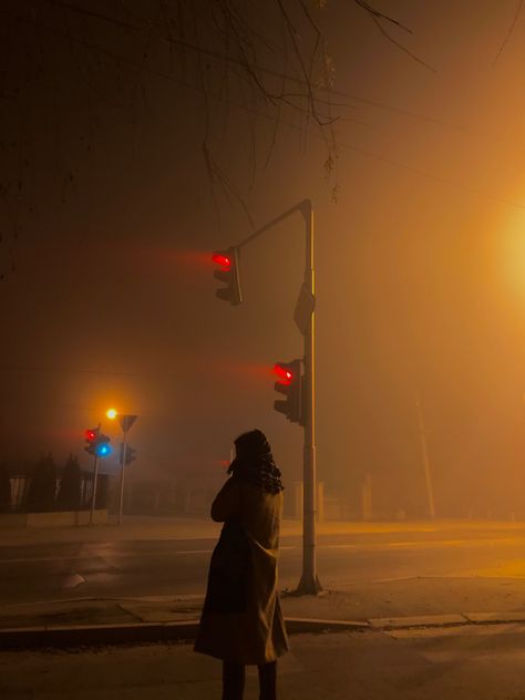 Nighttime Street Aesthetic, Evening Light Photography, Isolated Photoshoot, Person Under Streetlight, Street Lamp Photoshoot, Winter Night Photography, Nighttime Street Photography, Wet Street Aesthetic, Foggy City Night