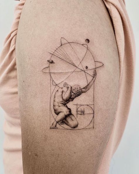 Men Black And White Tattoo, Aura Tattoos, Scientific Tattoo, Fibonacci Tattoo, Tattoos Creative, Atlas Tattoo, Artsy Tattoos, Original Tattoos, Mythology Tattoos