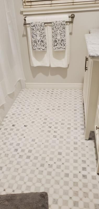 Marble Basketweave Floor, Basketweave Tile Bathroom, Basketweave Tile Floor, Classic Bathroom Tile, Lowes Tile, Marble Basketweave, Stone Mosaic Floor, Basket Weave Tile, Marble Bathroom Floor