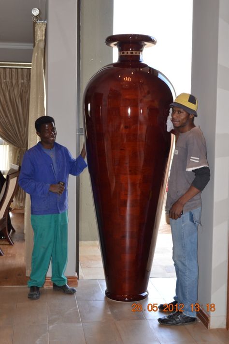 This was a 2.5m wooden segmented vessel we made. All our vessels are made to order, contact me for more details! Wooden Vessels, Turned Vase, Large Vases, Tall Floor Vases, Flower Vase Making, Plant Pot Design, Handmade Leather Jewelry, Joker Pics, Trees Art