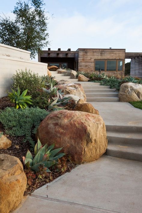 Toro Canyon House featuring Santa Barbara coastline views Sidewalk Landscape, Canyon House, Landscape Yard, Walkway Landscaping, Desert Landscapes, Outdoor Designs, Waterfalls Backyard, Landscape Designs, Italian Garden